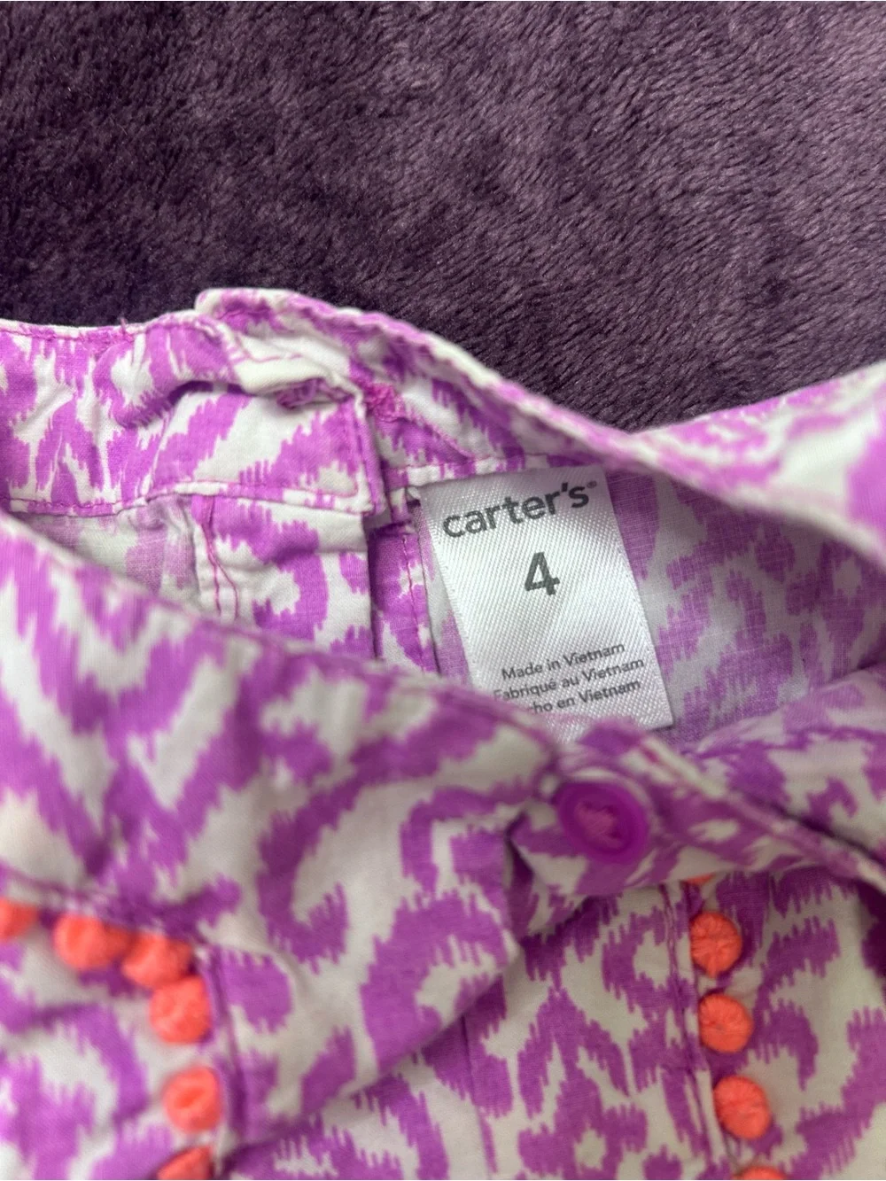 Carter's Purple and White Patterned Sleeveless Tank Top with Orange Trim